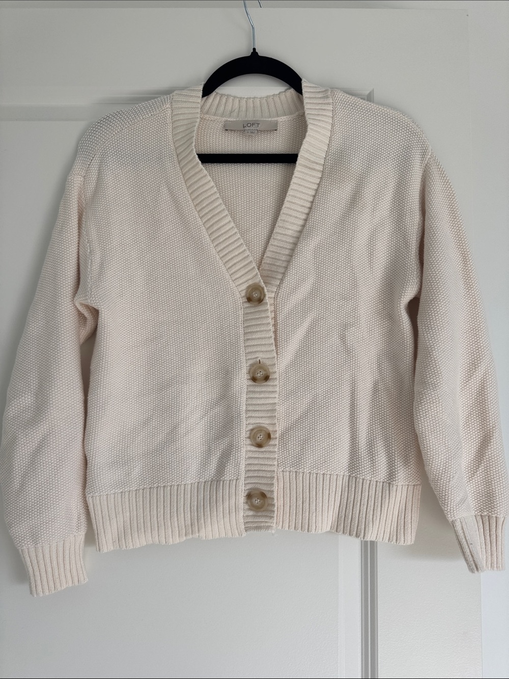 LOFT Cream Button-Down Knit Cardigan